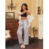 imageEkouaer Womens Silk Satin Pajama Pants Casual Loose Lounge Pants Drawstring Elastic Waist Wide Leg Pj Bottoms with PocketsLight Gray