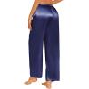 imageEkouaer Womens Silk Satin Pajama Pants Casual Loose Lounge Pants Drawstring Elastic Waist Wide Leg Pj Bottoms with PocketsNavy Blue