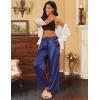 imageEkouaer Womens Silk Satin Pajama Pants Casual Loose Lounge Pants Drawstring Elastic Waist Wide Leg Pj Bottoms with PocketsNavy Blue