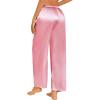 imageEkouaer Womens Silk Satin Pajama Pants Casual Loose Lounge Pants Drawstring Elastic Waist Wide Leg Pj Bottoms with PocketsPink