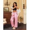 imageEkouaer Womens Silk Satin Pajama Pants Casual Loose Lounge Pants Drawstring Elastic Waist Wide Leg Pj Bottoms with PocketsPink