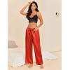 imageEkouaer Womens Silk Satin Pajama Pants Casual Loose Lounge Pants Drawstring Elastic Waist Wide Leg Pj Bottoms with PocketsRed