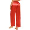 imageEkouaer Womens Silk Satin Pajama Pants Casual Loose Lounge Pants Drawstring Elastic Waist Wide Leg Pj Bottoms with PocketsRed