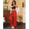 imageEkouaer Womens Silk Satin Pajama Pants Casual Loose Lounge Pants Drawstring Elastic Waist Wide Leg Pj Bottoms with PocketsRed