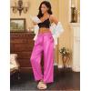 imageEkouaer Womens Silk Satin Pajama Pants Casual Loose Lounge Pants Drawstring Elastic Waist Wide Leg Pj Bottoms with PocketsRose