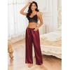 imageEkouaer Womens Silk Satin Pajama Pants Casual Loose Lounge Pants Drawstring Elastic Waist Wide Leg Pj Bottoms with PocketsWine Red