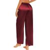 imageEkouaer Womens Silk Satin Pajama Pants Casual Loose Lounge Pants Drawstring Elastic Waist Wide Leg Pj Bottoms with PocketsWine Red