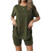 imageEkouaer Womens 2 Piece Lounge Set 2025 Summer Biker Shorts Set Outfits Short Sleeve Oversized Top Matching TracksuitArmy Green