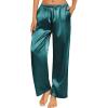 imageEkouaer Womens Silk Satin Pajama Pants Casual Loose Lounge Pants Drawstring Elastic Waist Wide Leg Pj Bottoms with PocketsBlue Green