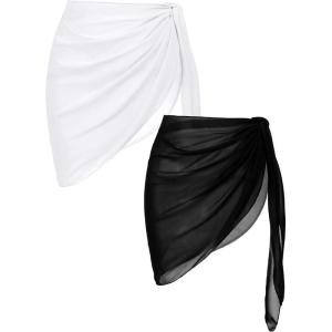 imageEkouaer 2 Pieces Women Beach Sarongs Sheer Cover Ups Chiffon Bikini Wrap Skirt for Swimwear SXXLAblackWhite