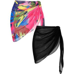 imageEkouaer 2 Pieces Women Beach Sarongs Sheer Cover Ups Chiffon Bikini Wrap Skirt for Swimwear SXXLBlackPink Blue Art Stripe