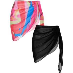 imageEkouaer 2 Pieces Women Beach Sarongs Sheer Cover Ups Chiffon Bikini Wrap Skirt for Swimwear SXXLBlackPink Yellow Art Stripe