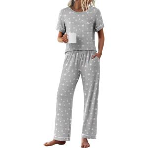 imageEkouaer Womens Pajama Sets Short Sleeve Top and Pants 2 Piece Pjs Soft Sleepwear Comfy Lounge Set SXXLPink Star