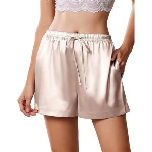 imageEkouaer Womens Silk Satin Pajama Short Casual Sleep Shorts Summer Lounge Sleep Pj Short with Pockets Soft Lounge ShortsChampagne