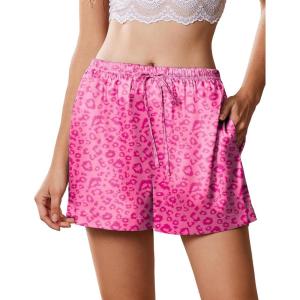 imageEkouaer Womens Silk Satin Pajama Short Casual Sleep Shorts Summer Lounge Sleep Pj Short with Pockets Soft Lounge ShortsLeopard Hot Pink