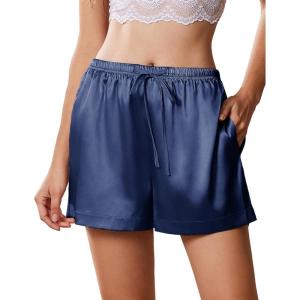 imageEkouaer Womens Silk Satin Pajama Short Casual Sleep Shorts Summer Lounge Sleep Pj Short with Pockets Soft Lounge ShortsNavy Blue