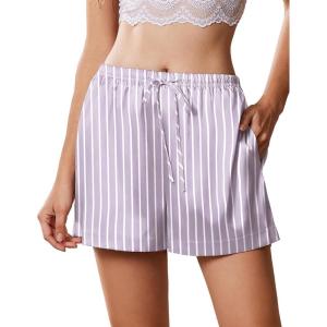 imageEkouaer Womens Silk Satin Pajama Short Casual Sleep Shorts Summer Lounge Sleep Pj Short with Pockets Soft Lounge ShortsStriped Purple