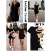 imageEkouaer Cotton Nightgowns for Women Short Sleeve Womens Nightgown V Neck Sleep Shirts for Women Soft Sleepwear SXXXLBlack