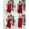 imageEkouaer Cotton Nightgowns for Women Short Sleeve Womens Nightgown V Neck Sleep Shirts for Women Soft Sleepwear SXXXLWine Red