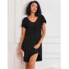 imageEkouaer Nightgowns for Women Short Sleeve Sleep Shirts Pleated Night Dress V Neck Night Shirts Soft House DressBlack