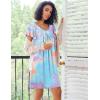 imageEkouaer Nightgowns for Women Short Sleeve Sleep Shirts Pleated Night Dress V Neck Night Shirts Soft House DressBlue Tie Dye