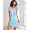 imageEkouaer Nightgowns for Women Short Sleeve Sleep Shirts Pleated Night Dress V Neck Night Shirts Soft House DressBlue Tie Dye