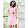 imageEkouaer Nightgowns for Women Short Sleeve Sleep Shirts Pleated Night Dress V Neck Night Shirts Soft House DressPink