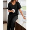 imageEkouaer Pajamas for Women Set 2 Piece Short Sleeve Tops with Long Pants V Neck Soft Pjs Casual Lounge Set with PocketsBlack