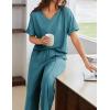 imageEkouaer Pajamas for Women Set 2 Piece Short Sleeve Tops with Long Pants V Neck Soft Pjs Casual Lounge Set with PocketsBlue Green