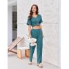imageEkouaer Pajamas for Women Set 2 Piece Short Sleeve Tops with Long Pants V Neck Soft Pjs Casual Lounge Set with PocketsBlue Green
