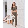 imageEkouaer Pajamas for Women Set 2 Piece Short Sleeve Tops with Long Pants V Neck Soft Pjs Casual Lounge Set with PocketsBrown