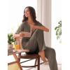 imageEkouaer Pajamas for Women Set 2 Piece Short Sleeve Tops with Long Pants V Neck Soft Pjs Casual Lounge Set with PocketsBrown