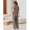imageEkouaer Pajamas for Women Set 2 Piece Short Sleeve Tops with Long Pants V Neck Soft Pjs Casual Lounge Set with PocketsBrown
