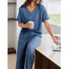 imageEkouaer Pajamas for Women Set 2 Piece Short Sleeve Tops with Long Pants V Neck Soft Pjs Casual Lounge Set with PocketsCobalt Blue