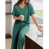 imageEkouaer Pajamas for Women Set 2 Piece Short Sleeve Tops with Long Pants V Neck Soft Pjs Casual Lounge Set with PocketsGreen