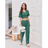 imageEkouaer Pajamas for Women Set 2 Piece Short Sleeve Tops with Long Pants V Neck Soft Pjs Casual Lounge Set with PocketsGreen