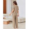 imageEkouaer Pajamas for Women Set 2 Piece Short Sleeve Tops with Long Pants V Neck Soft Pjs Casual Lounge Set with PocketsKhaki