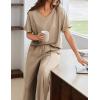 imageEkouaer Pajamas for Women Set 2 Piece Short Sleeve Tops with Long Pants V Neck Soft Pjs Casual Lounge Set with PocketsKhaki