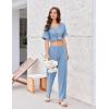 imageEkouaer Pajamas for Women Set 2 Piece Short Sleeve Tops with Long Pants V Neck Soft Pjs Casual Lounge Set with PocketsLight Blue