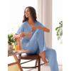imageEkouaer Pajamas for Women Set 2 Piece Short Sleeve Tops with Long Pants V Neck Soft Pjs Casual Lounge Set with PocketsLight Blue