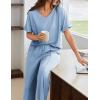 imageEkouaer Pajamas for Women Set 2 Piece Short Sleeve Tops with Long Pants V Neck Soft Pjs Casual Lounge Set with PocketsLight Blue