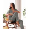 imageEkouaer Pajamas for Women Set 2 Piece Short Sleeve Tops with Long Pants V Neck Soft Pjs Casual Lounge Set with PocketsLight Grey