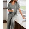 imageEkouaer Pajamas for Women Set 2 Piece Short Sleeve Tops with Long Pants V Neck Soft Pjs Casual Lounge Set with PocketsLight Grey