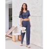 imageEkouaer Pajamas for Women Set 2 Piece Short Sleeve Tops with Long Pants V Neck Soft Pjs Casual Lounge Set with PocketsNavy Blue