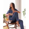 imageEkouaer Pajamas for Women Set 2 Piece Short Sleeve Tops with Long Pants V Neck Soft Pjs Casual Lounge Set with PocketsNavy Blue
