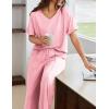 imageEkouaer Pajamas for Women Set 2 Piece Short Sleeve Tops with Long Pants V Neck Soft Pjs Casual Lounge Set with PocketsPink