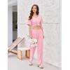 imageEkouaer Pajamas for Women Set 2 Piece Short Sleeve Tops with Long Pants V Neck Soft Pjs Casual Lounge Set with PocketsPink