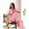 imageEkouaer Pajamas for Women Set 2 Piece Short Sleeve Tops with Long Pants V Neck Soft Pjs Casual Lounge Set with PocketsPink