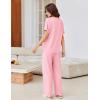 imageEkouaer Pajamas for Women Set 2 Piece Short Sleeve Tops with Long Pants V Neck Soft Pjs Casual Lounge Set with PocketsPink