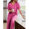 imageEkouaer Pajamas for Women Set 2 Piece Short Sleeve Tops with Long Pants V Neck Soft Pjs Casual Lounge Set with PocketsRose Red